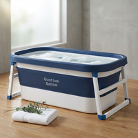 55In Portable Folding Bathtub for Bathroom, Hot Ice Bath Tub for 2 Person , Blue White — Studio Shot