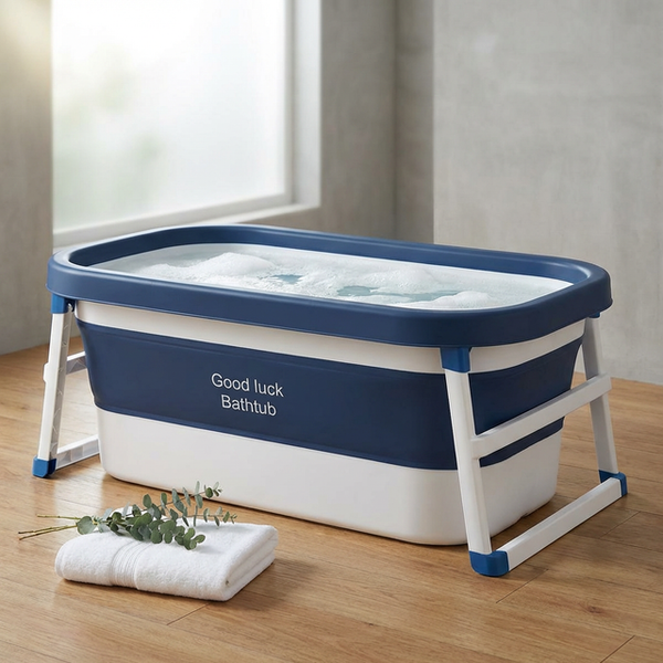 55In Portable Folding Bathtub for Bathroom, Hot Ice Bath Tub for 2 Person , Blue White