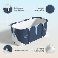 55In Portable Folding Bathtub for Bathroom, Hot Ice Bath Tub for 2 Person , Blue White — Feature Infographic