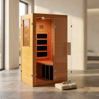 Infrared Sauna Home Sauna, Indoor Far Infrared Saunas for Home, 1 Person Canadian Hemlock Wooden Spa Room, 950W, Customized — Studio Shot