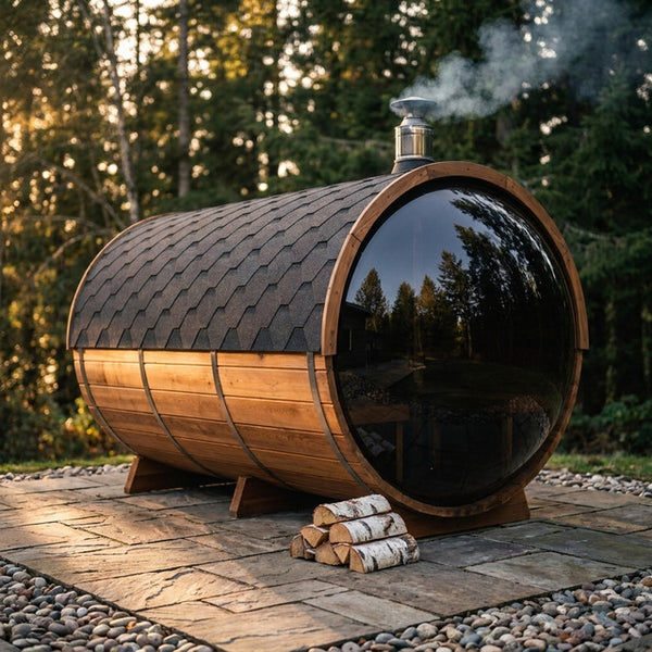 Outdoor Barrel Traditional Steam Cedar Wood Sauna with Wood Burning Stove