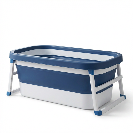 55In Portable Folding Bathtub for Bathroom, Hot Ice Bath Tub for 2 Person , Blue White — Studio Shot